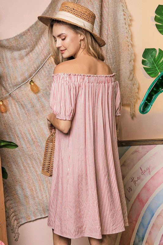 Off The Shoulder Dress with CF Button Detail by Ninexis | Fleurcouture