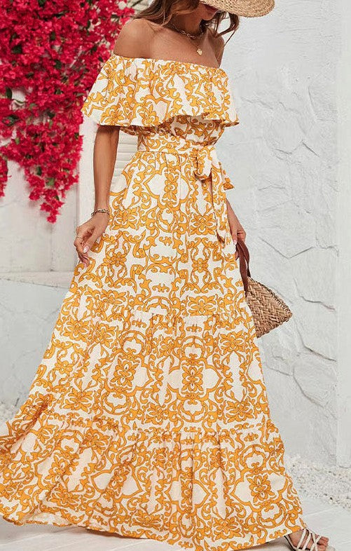 Off the Shoulder Dress yellow S by Miss Sparkling | Fleurcouture