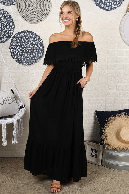 Off the Shoulder Flowy Maxi Dress by Ninexis | Fleurcouture