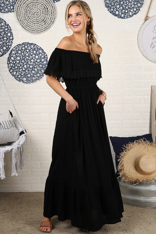 Off the Shoulder Flowy Maxi Dress by Ninexis | Fleurcouture