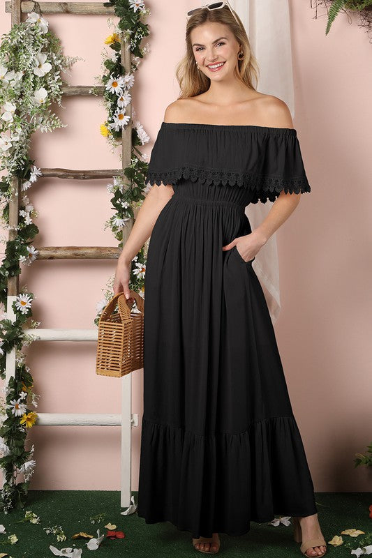 Off the Shoulder Flowy Maxi Dress by Ninexis | Fleurcouture