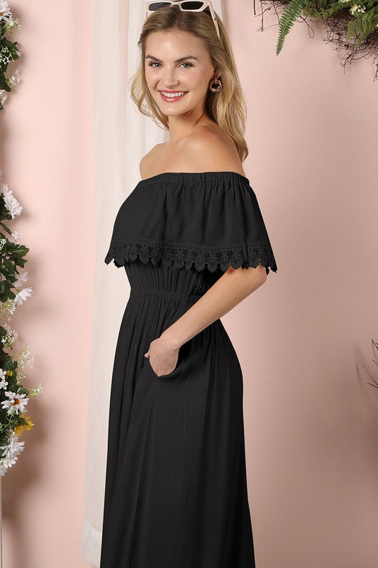 Off the Shoulder Flowy Maxi Dress by Ninexis | Fleurcouture