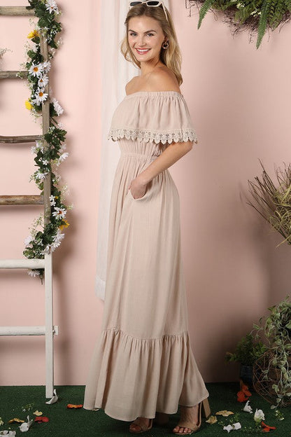 Off the Shoulder Flowy Maxi Dress by Ninexis | Fleurcouture