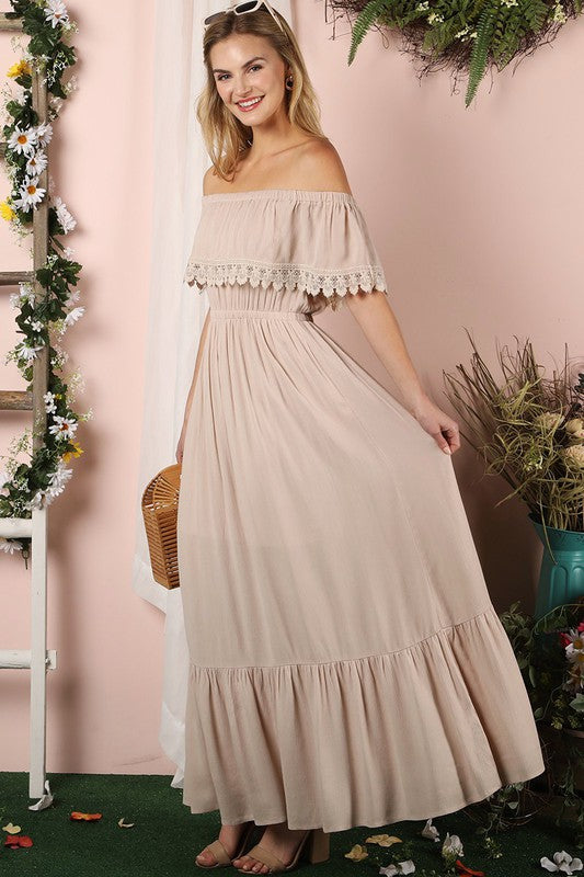 Off the Shoulder Flowy Maxi Dress by Ninexis | Fleurcouture