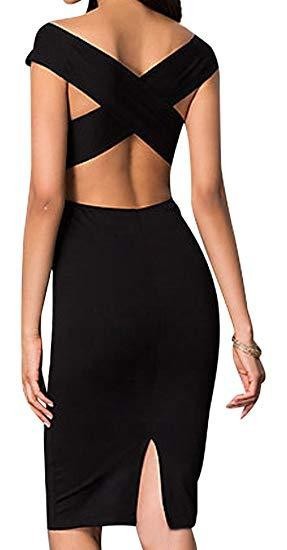 OFF THE SHOULDER LONG BACK DRESS WITH X BACK Black S by Cheryl Creations | Fleurcouture