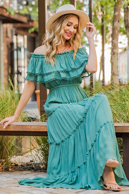 Off the Shoulder Ruffle Maxi Dress by eesome | Fleurcouture