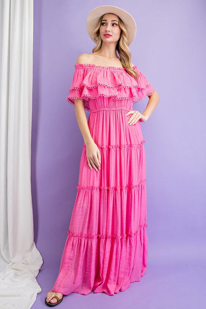 Off the Shoulder Ruffle Maxi Dress by eesome | Fleurcouture