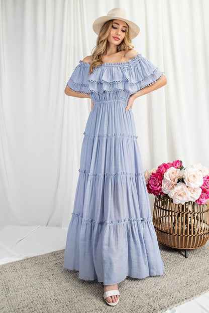 Off the Shoulder Ruffle Maxi Dress by eesome | Fleurcouture