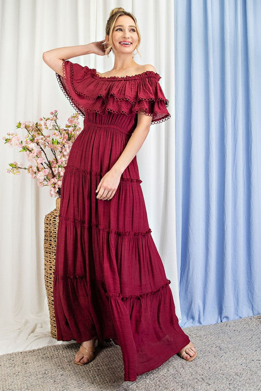 Off the Shoulder Ruffle Maxi Dress by eesome | Fleurcouture