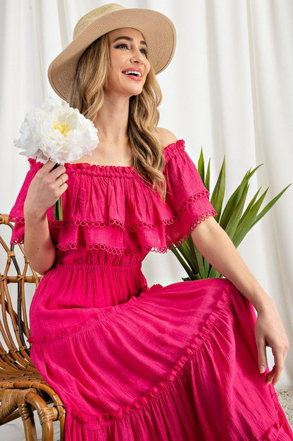 Off the Shoulder Ruffle Maxi Dress by eesome | Fleurcouture