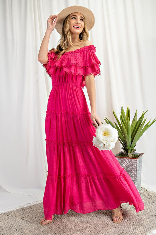 Off the Shoulder Ruffle Maxi Dress by eesome | Fleurcouture