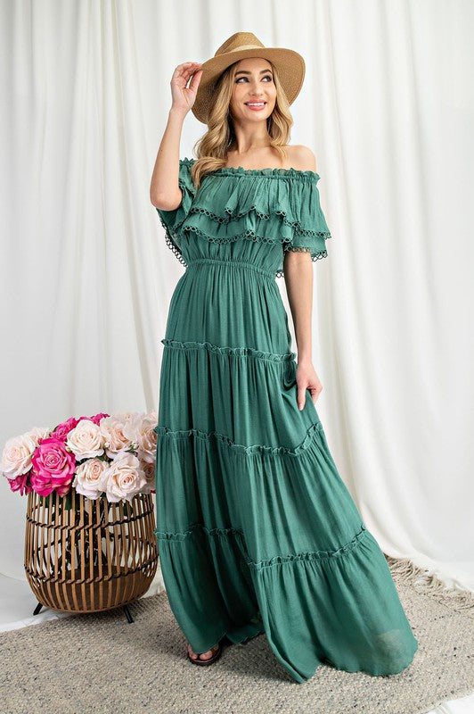 Off the Shoulder Ruffle Maxi Dress by eesome | Fleurcouture