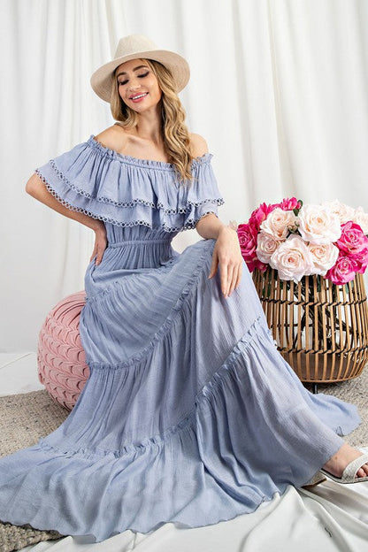 Off the Shoulder Ruffle Maxi Dress by eesome | Fleurcouture