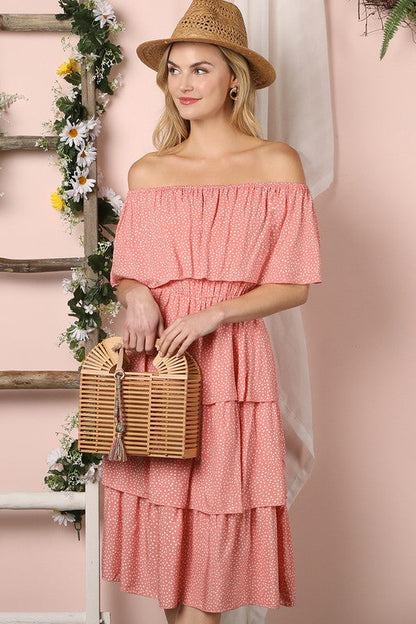 Off the Shoulder Three Layers Ruffle Dress BLUSH S by Ninexis | Fleurcouture