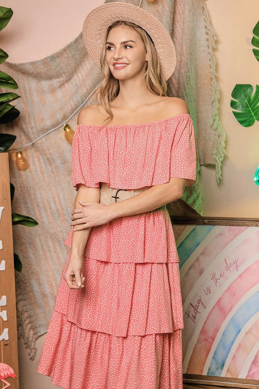 Off the Shoulder Three Layers Ruffle Dress by Ninexis | Fleurcouture