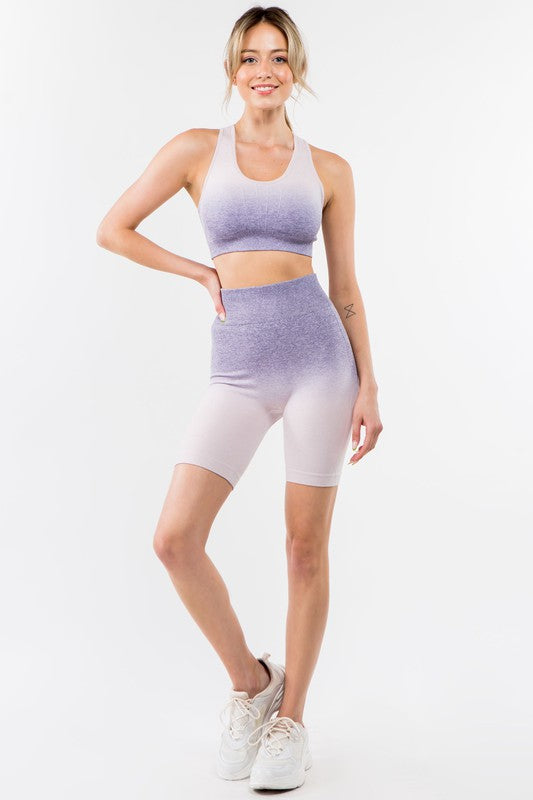 Ombre Seamless Biker Short Set Lavender by OTOS Active | Fleurcouture