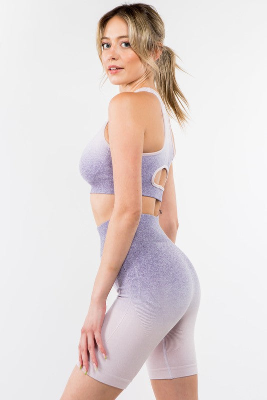 Ombre Seamless Biker Short Set Lavender by OTOS Active | Fleurcouture