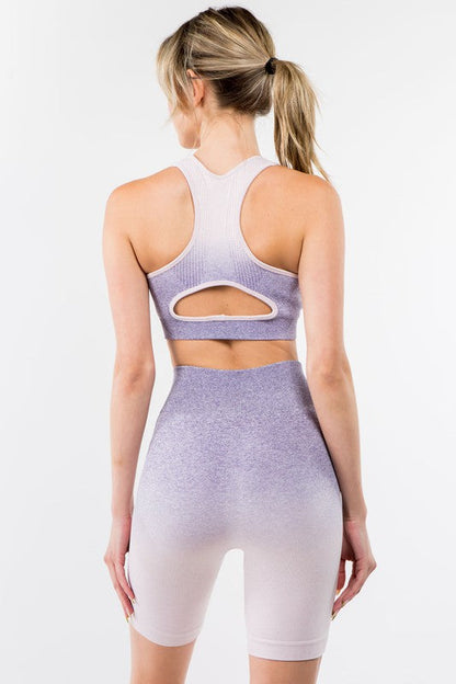 Ombre Seamless Biker Short Set Lavender by OTOS Active | Fleurcouture