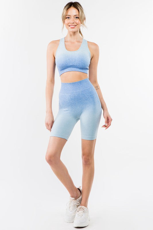 Ombre Seamless Biker Short Set Lavender by OTOS Active | Fleurcouture