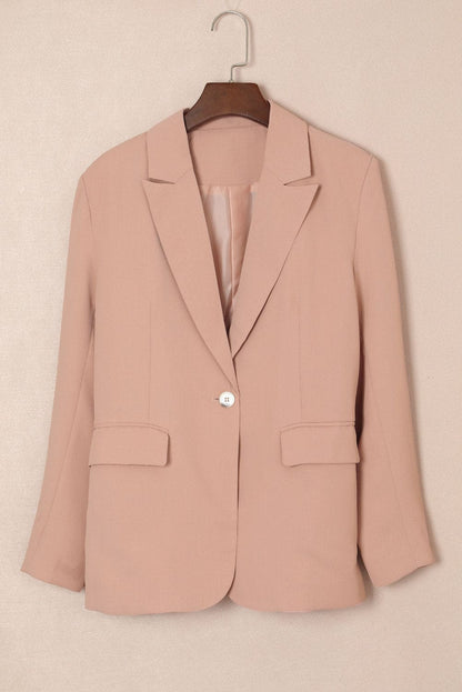 One-Button Flap Pocket Blazer Peach S by Trendsi | Fleurcouture