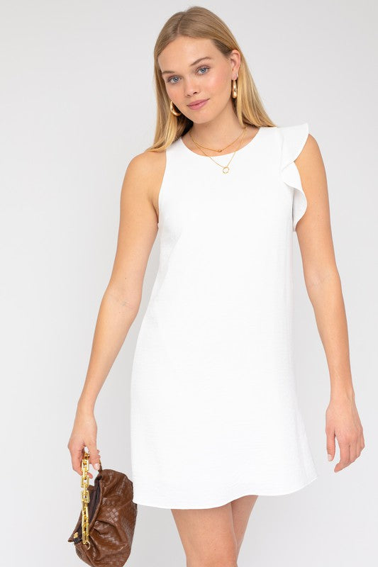 One Ruffle Sleeve Dress White by Gilli | Fleurcouture