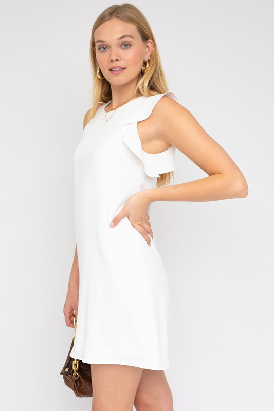 One Ruffle Sleeve Dress White by Gilli | Fleurcouture