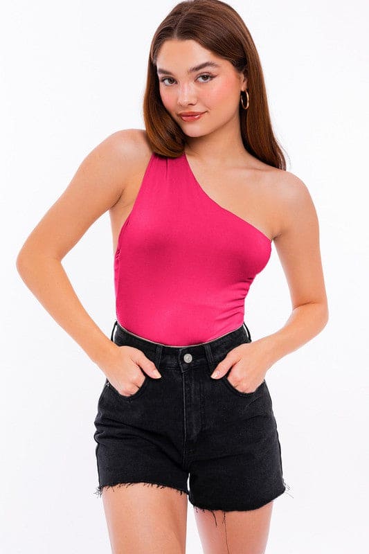 One Shoulder Bodysuit FUCHSIA S by LE LIS | Fleurcouture