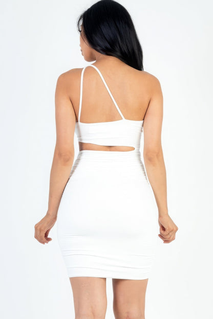 One Shoulder Cut-out Front Ruched Bodycon Mini Dress by Fleurcouture | Fleurcouture