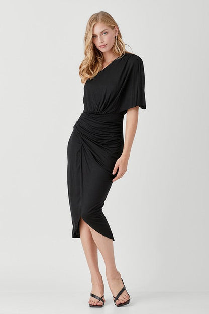 One Shoulder Drape Jersey Dress BLACK S by Mustard Seed | Fleurcouture