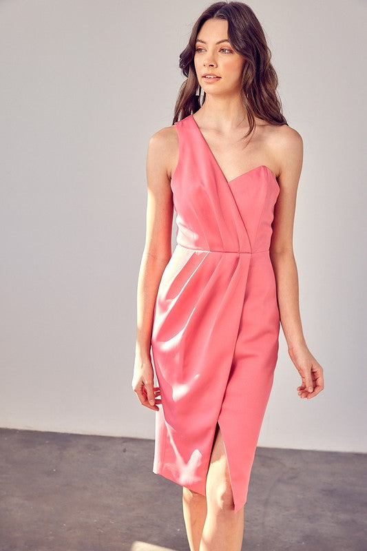 One Shoulder Overlap Dress DOLL PINK by Do + Be Collection | Fleurcouture