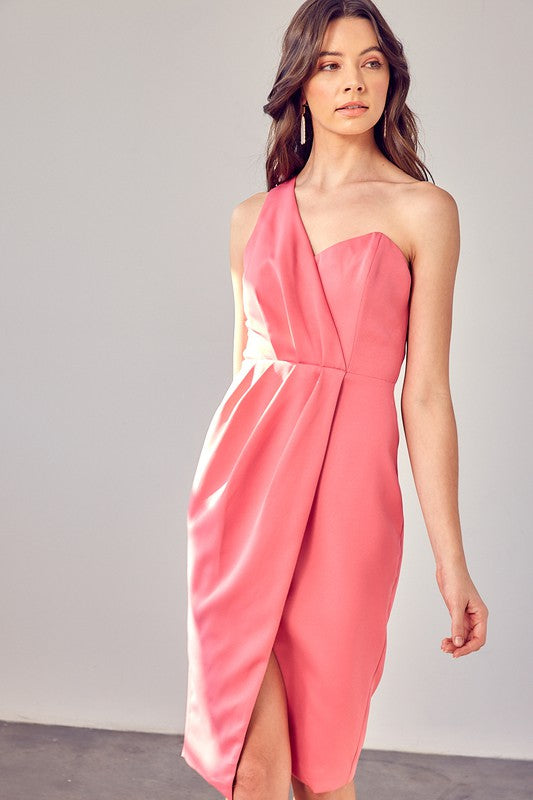 One Shoulder Overlap Dress DOLL PINK S by Do + Be Collection | Fleurcouture