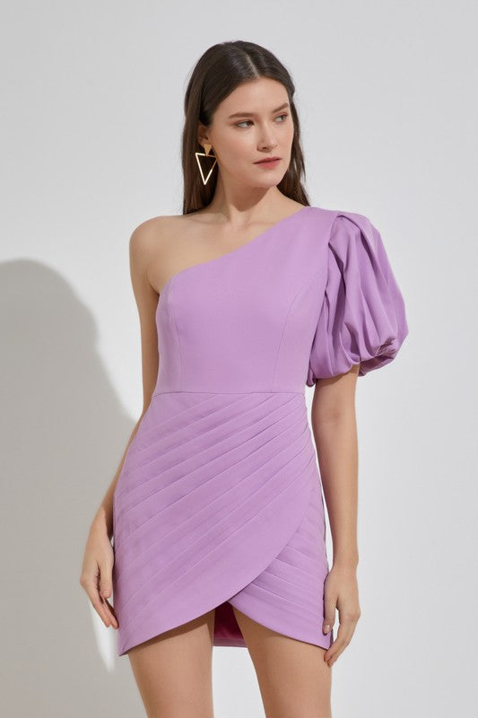 One Shoulder Ruffle Dress LAVENDER S by Do + Be Collection | Fleurcouture