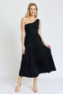 One Shoulder Ruffle Midi Dress Black S by EG fashion | Fleurcouture