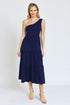 One Shoulder Ruffle Midi Dress Navy 1X by EG fashion | Fleurcouture