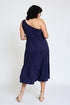 One Shoulder Ruffle Midi Dress Navy S by EG fashion | Fleurcouture