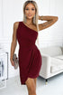 One-Shoulder Sleeveless Dress Burgundy S Women&