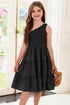 One-Shoulder Sleeveless Tiered Dress Black M Kids by Trendsi | Fleurcouture