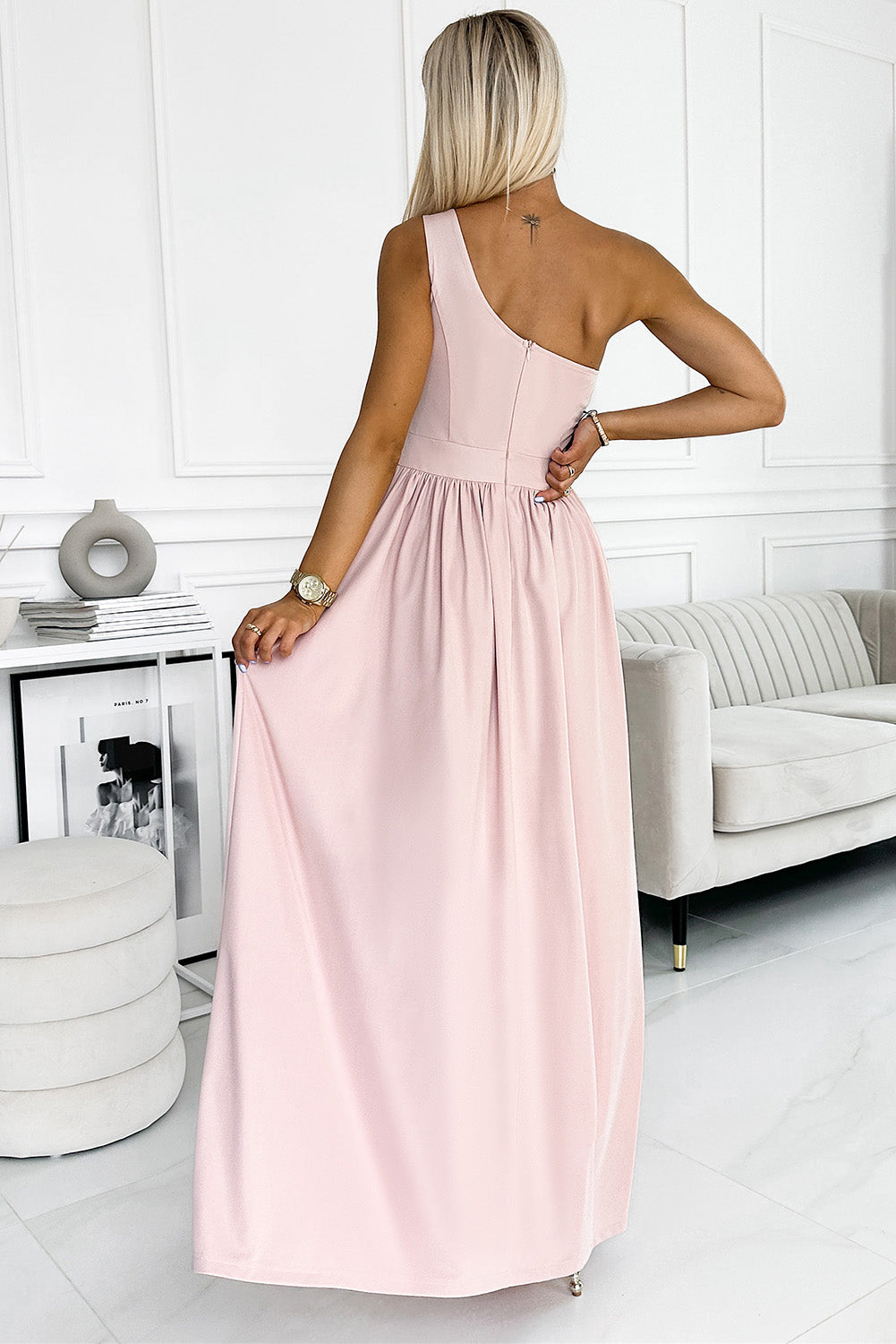 One-Shoulder Slit Maxi Dress Blush Pink Women&