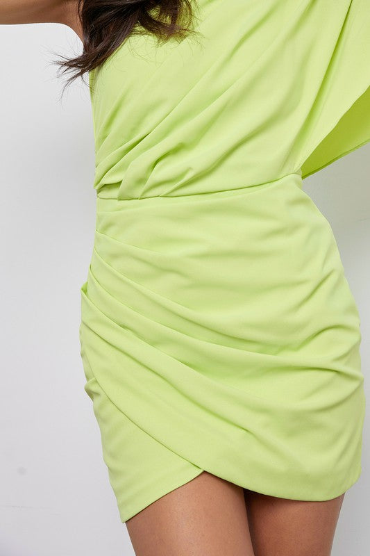 One Shoulder Wrap Dress LIME S by Do + Be Collection | Fleurcouture