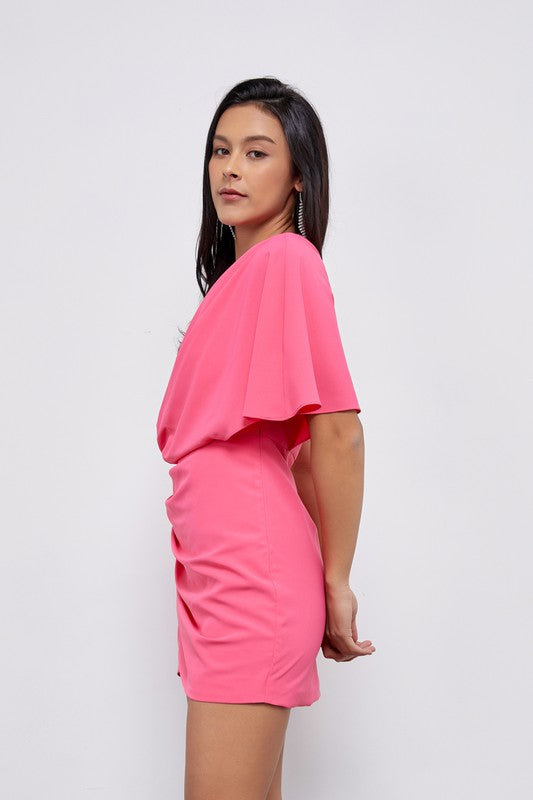 One Shoulder Wrap Dress PARADISE PINK S by Do + Be Collection | Fleurcouture