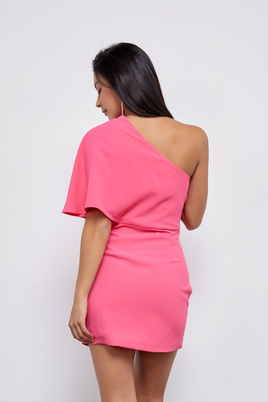 One Shoulder Wrap Dress PARADISE PINK S by Do + Be Collection | Fleurcouture