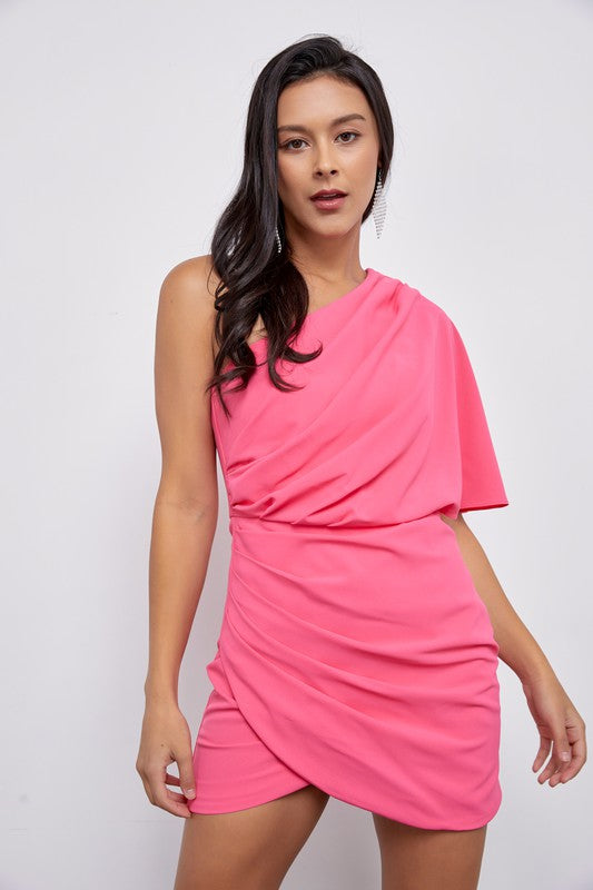 One Shoulder Wrap Dress PARADISE PINK S by Do + Be Collection | Fleurcouture