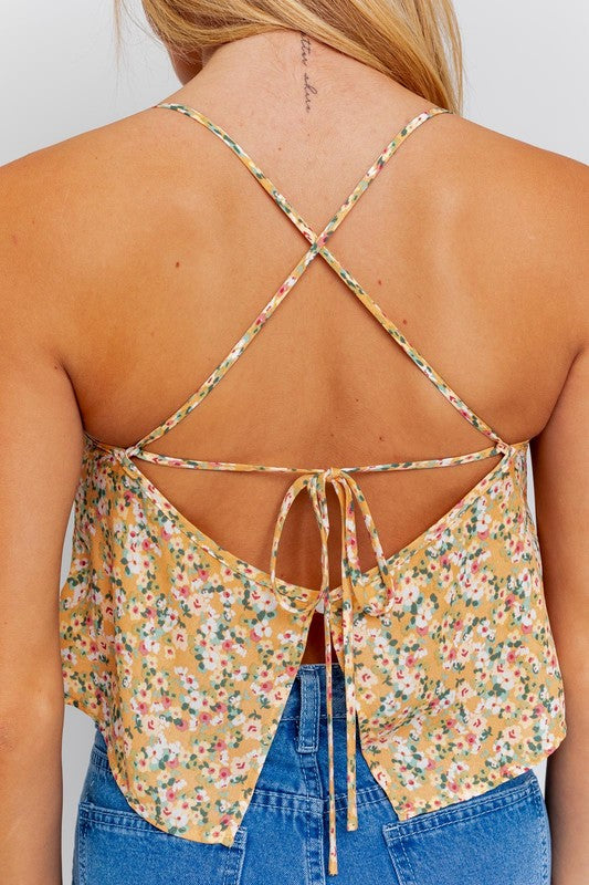 Open Back Cami Top APRICOT-WHITE DITSY by LE LIS | Fleurcouture