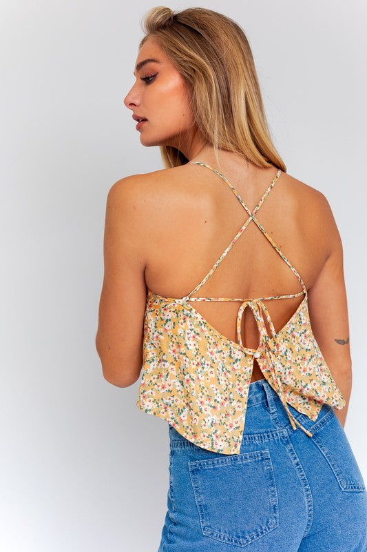 Open Back Cami Top APRICOT-WHITE DITSY by LE LIS | Fleurcouture