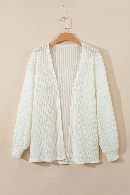 Open Front Dropped Shoulder Long Sleeve Cover Up Ivory Women&