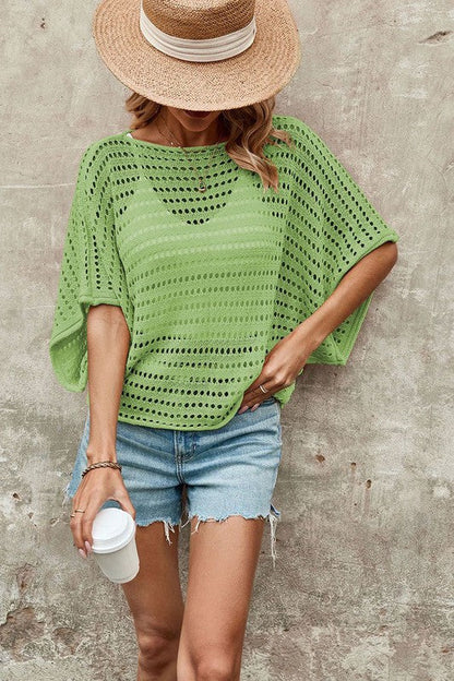 Open knit top Green S by Miss Sparkling | Fleurcouture