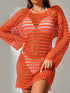 Openwork Boat Neck Long Sleeve Cover-Up Orange One Size Swimwear by Trendsi | Fleurcouture