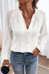 Openwork Button Up Long Sleeve Shirt White M by Trendsi | Fleurcouture