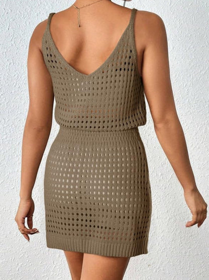 Openwork V-Neck Sleeveless Cover Up Dress Women&