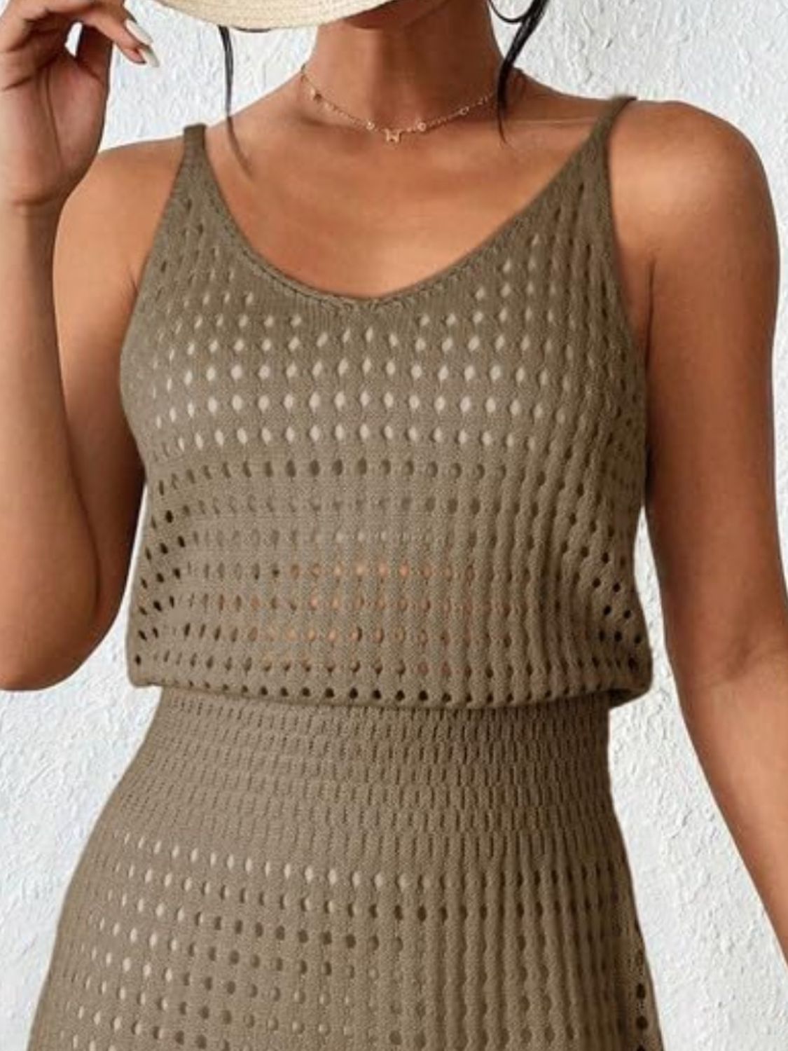 Openwork V-Neck Sleeveless Cover Up Dress Women&